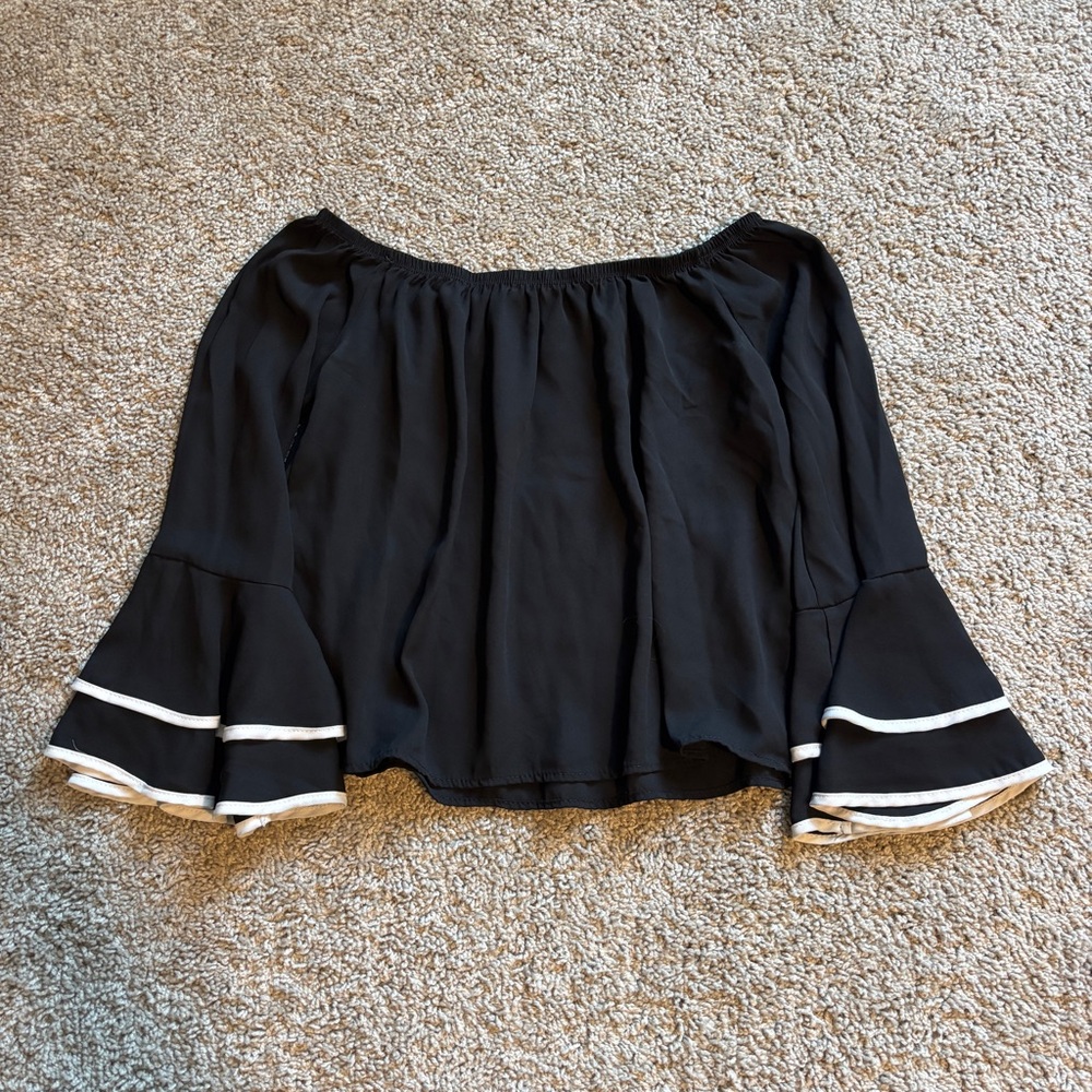 ICON Black & White Off the Shoulder Bell Sleeve Top